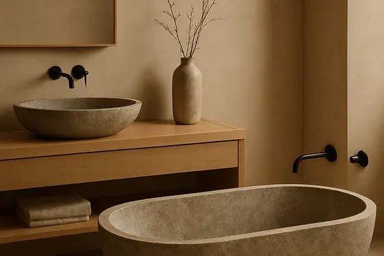 Stone Sinks and Bathtubs for Earthy Luxury illustration
