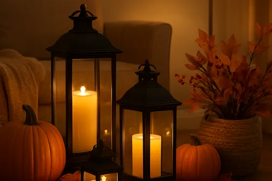 Create Cozy Halloween Vibes with Candles and Lanterns illustration