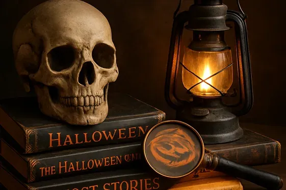 Classic Halloween Books and Vintage Props illustration