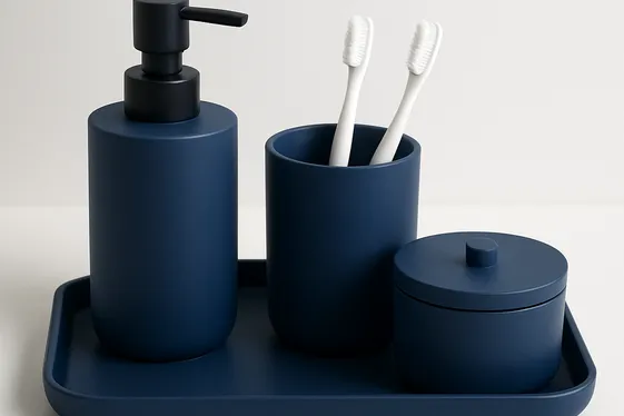 Accessorize with Navy Blue Soap Dispensers and Trays illustration