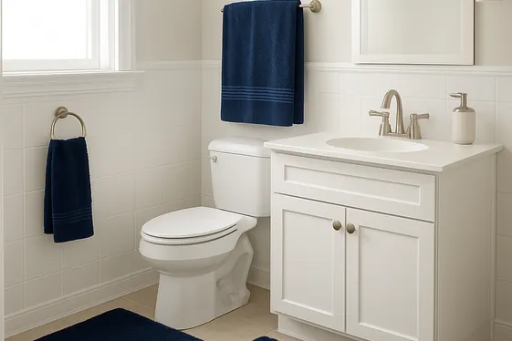 Add Navy Blue Accents with Towels and Rugs illustration