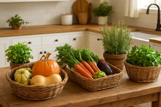 Create a Fall-Inspired Kitchen Display with Herbs and Veggies illustration