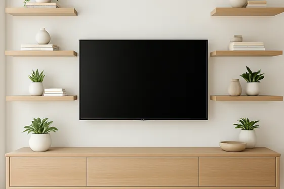 Incorporate Floating Shelves Around the TV illustration