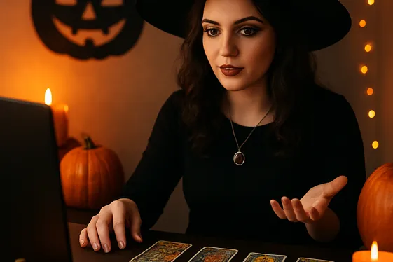 Virtual Tarot or Psychic Halloween Reader illustration