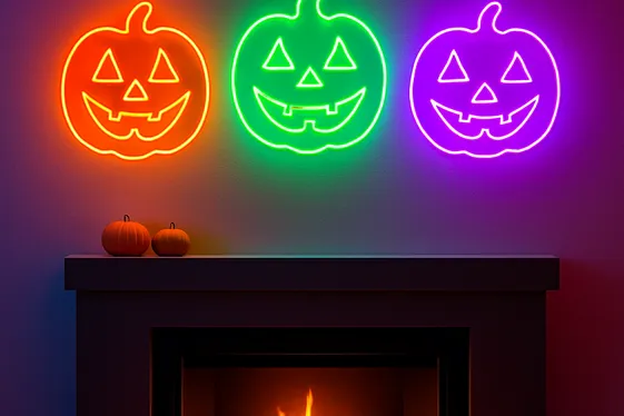 Neon Jack-o’-Lantern Faces illustration