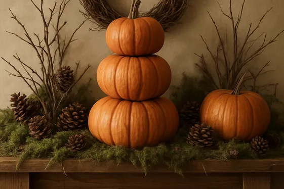 Pumpkin Stacks with Moss and Twigs illustration